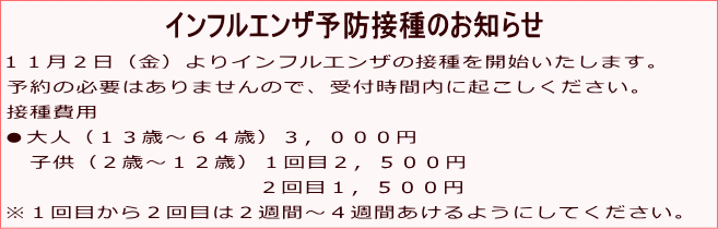 ありあけ内科クリニック インフルエンザワクチン接種 ２０１２ ご案内