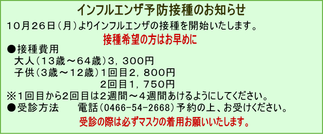 ありあけ内科クリニック インフルエンザワクチン接種 ご案内